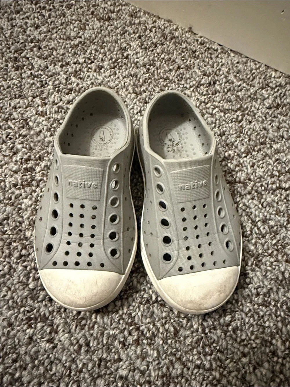 Native Kids Slip-On Water Shoes in Light Gray with White Toe